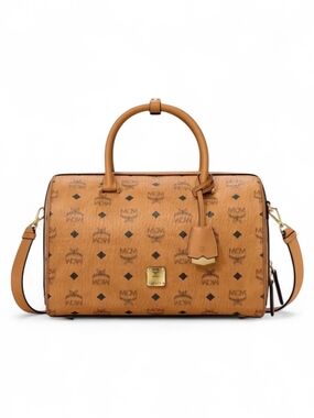 MCM Cognac Visetos Boston Satchel Bag
